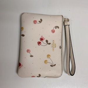 Coach Corner Zip Wristlet With Painted Cherry Print